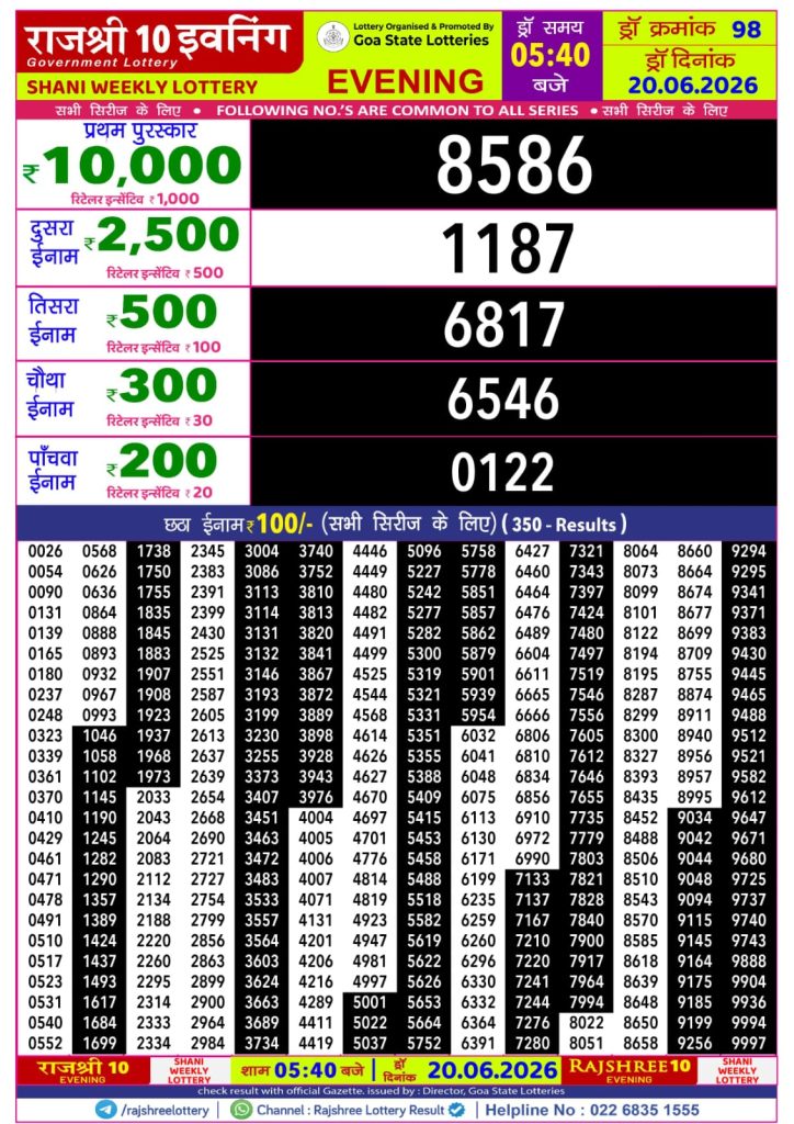 Lottery Result Today 20.06.26