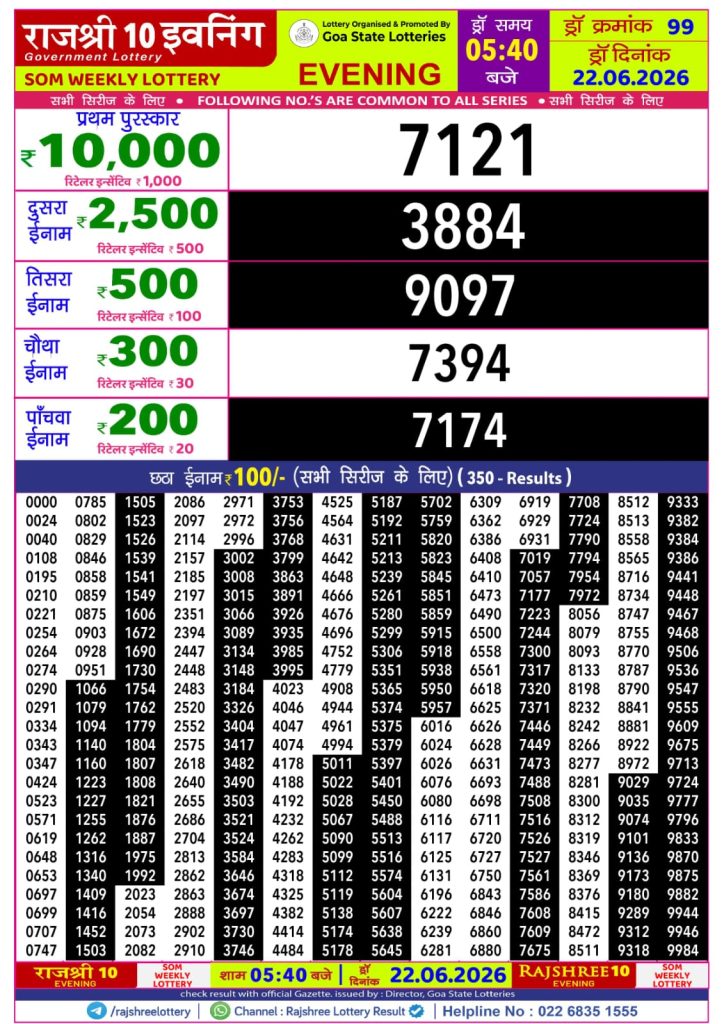 Lottery Result Today 22.06.26
