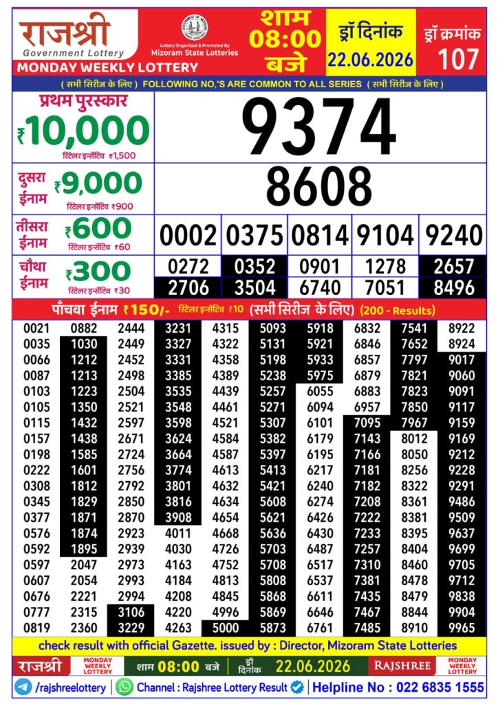 Lottery Result Today 22.06.26