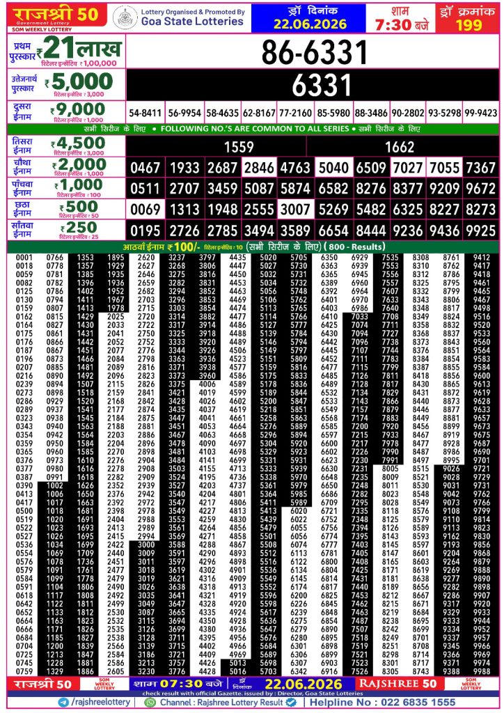 Lottery Result Today 22.06.26