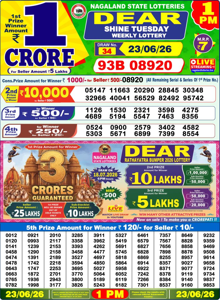 23-06-26 Lottery Sambad 1 PM Result Dhankesari Lottery Result Today 23.06.26
