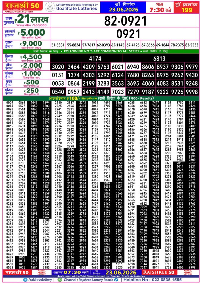 23-06-26 Goa Rajshree 50 Weekly 7:30 PM Result Lottery Result Today 23.06.26