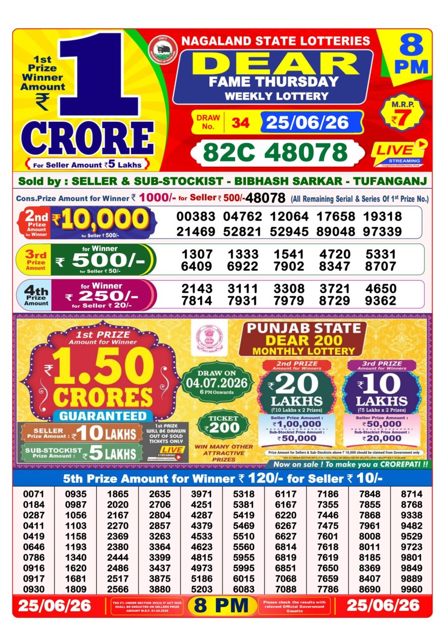 Lottery Result Today 25.06.26