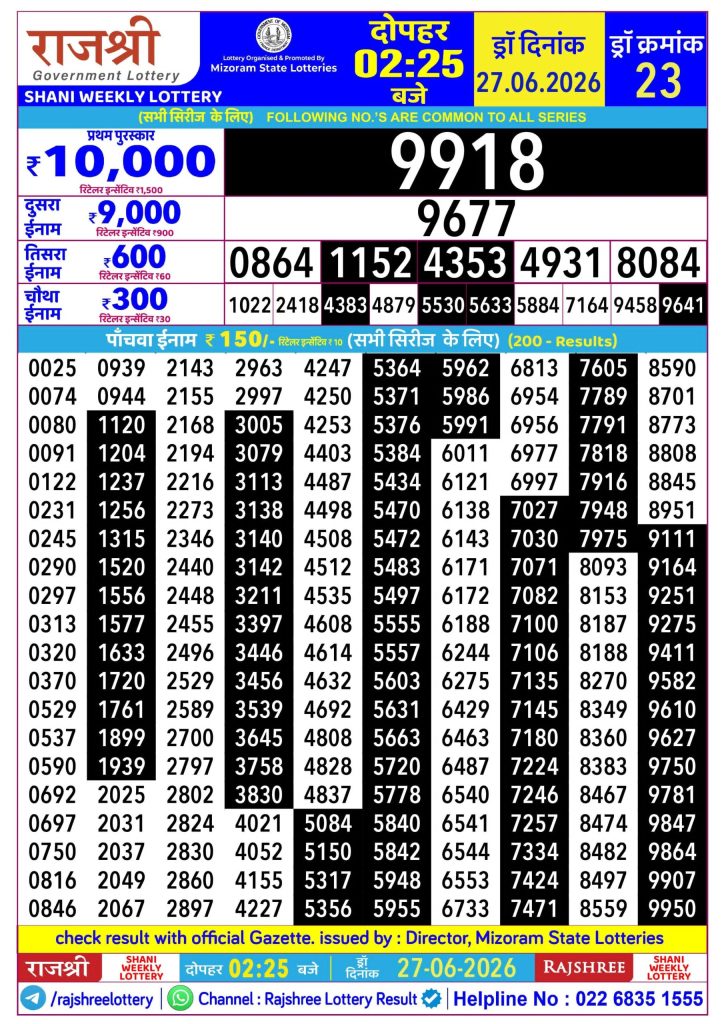 Lottery Result Today 27.06.26