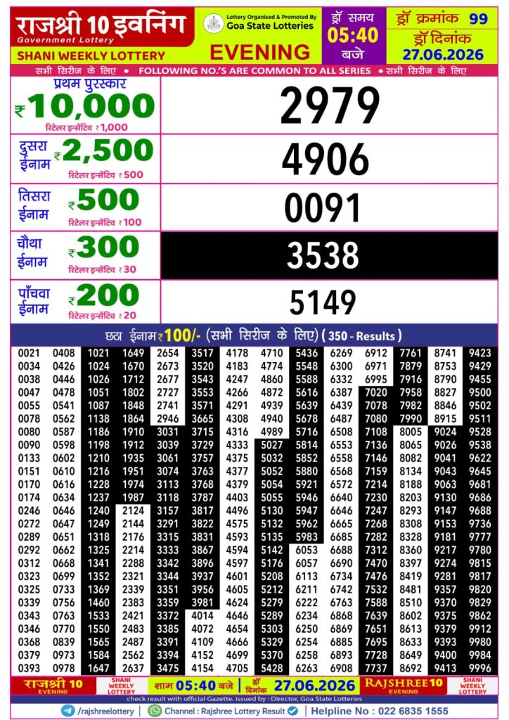Lottery Result Today 27.06.26