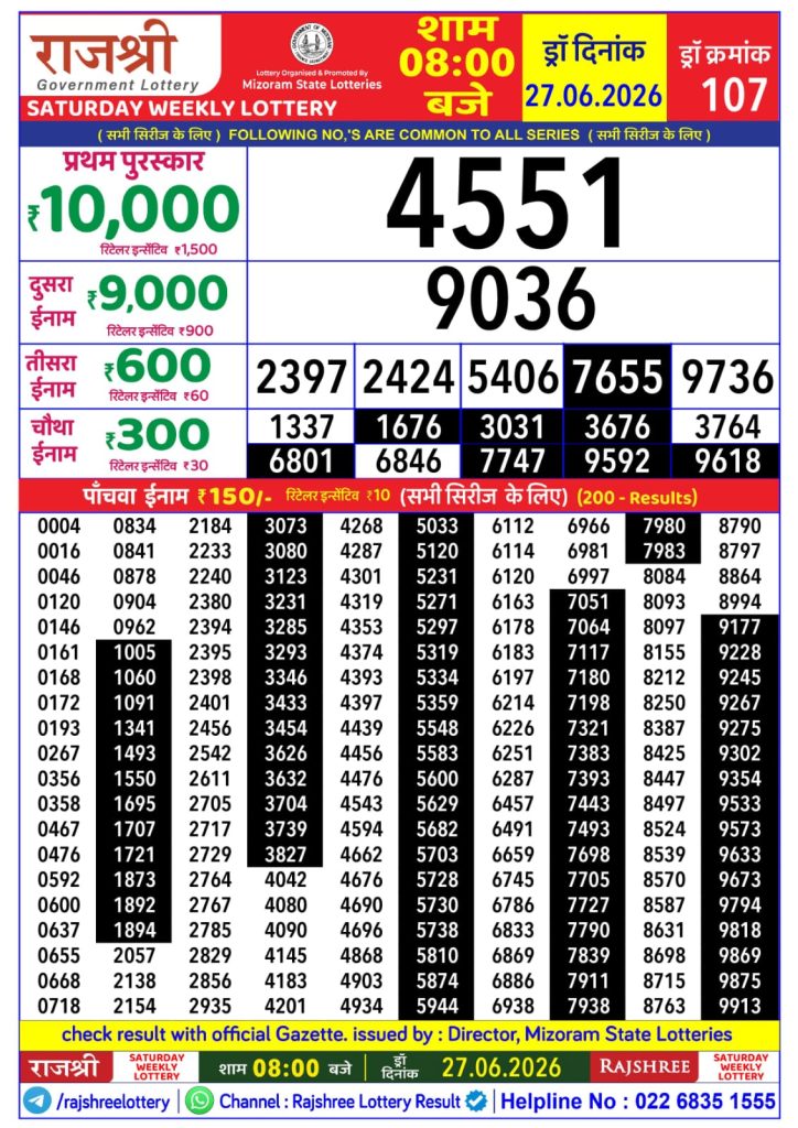 Lottery Result Today 27.06.26