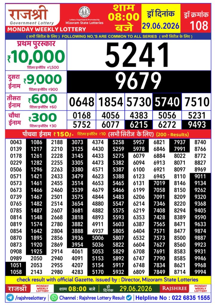 Lottery Result Today 29.06.26