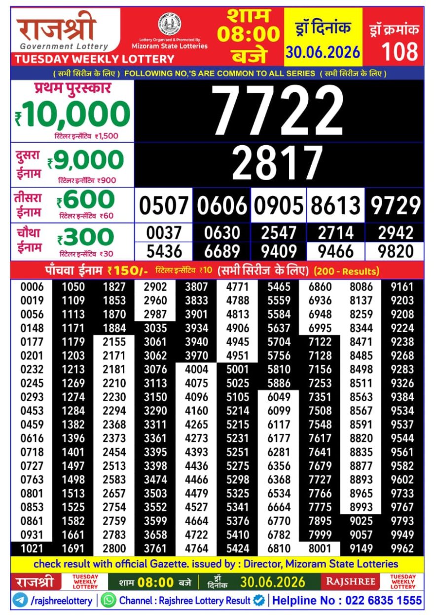 Lottery Result Today 30.06.26