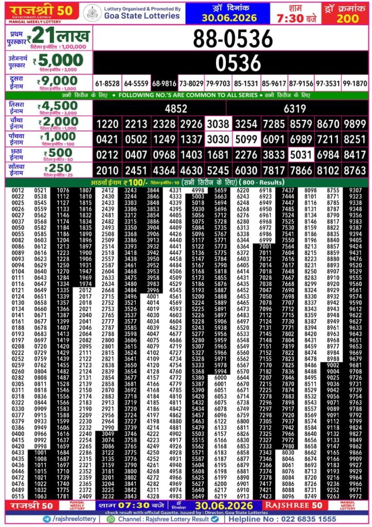 Lottery Result Today 30.06.26