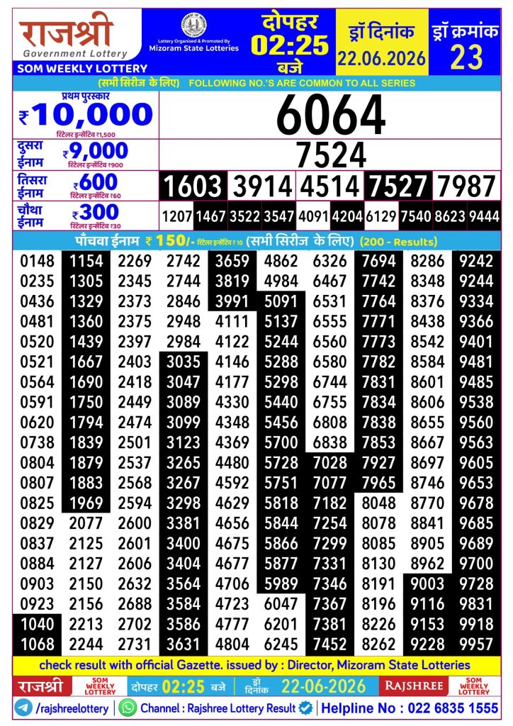 Lottery Result Today 22.06.26