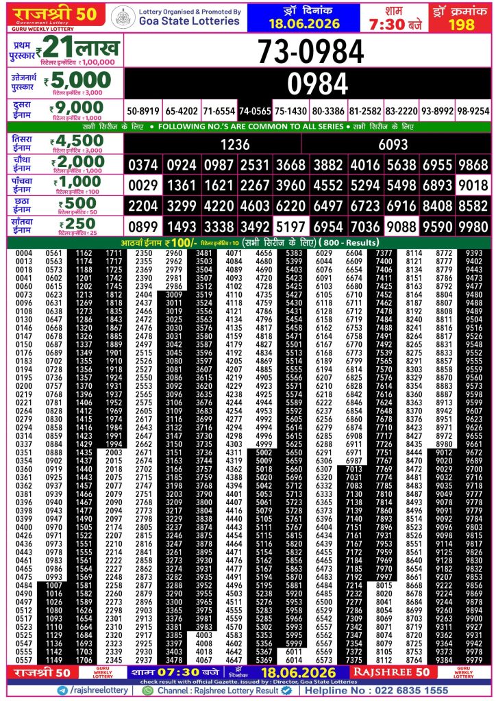 18-06-26 Goa Rajshree 50 Weekly 7:30 PM Result Lottery Result Today 18.06.26