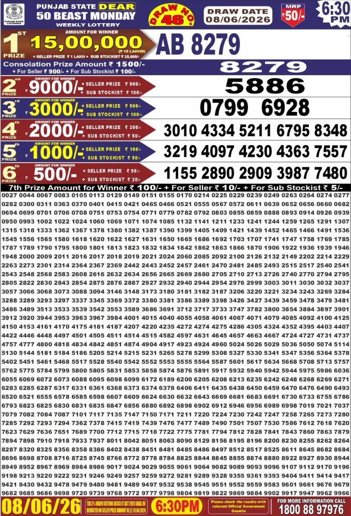Lottery Result Today 08.06.26