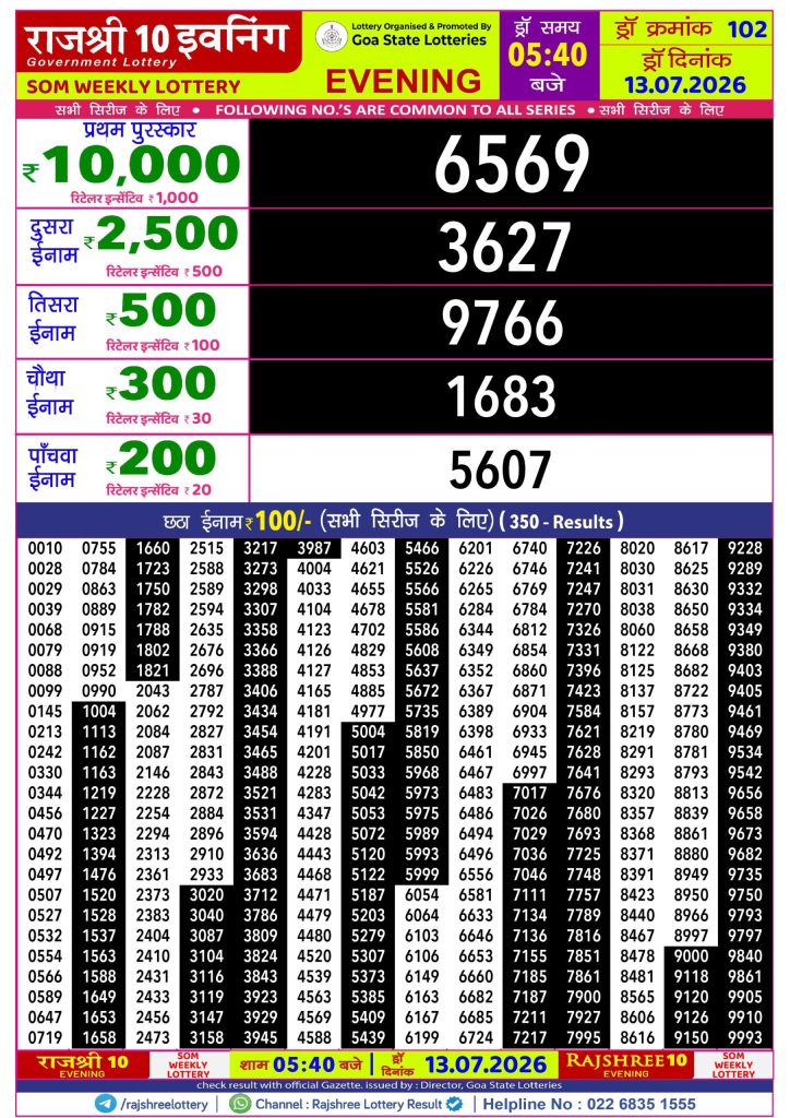 Lottery Result Today 13.07.26