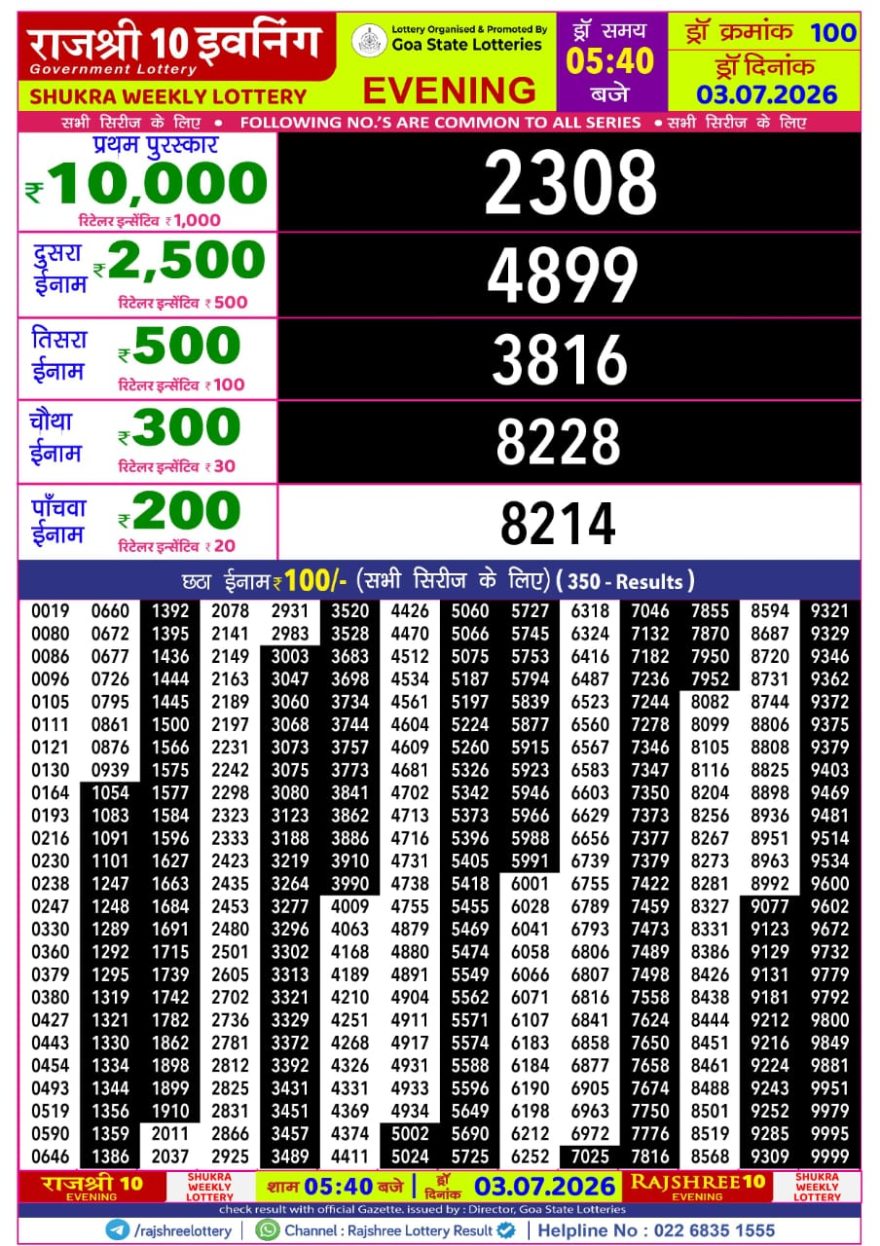 Lottery Result Today 03.07.26