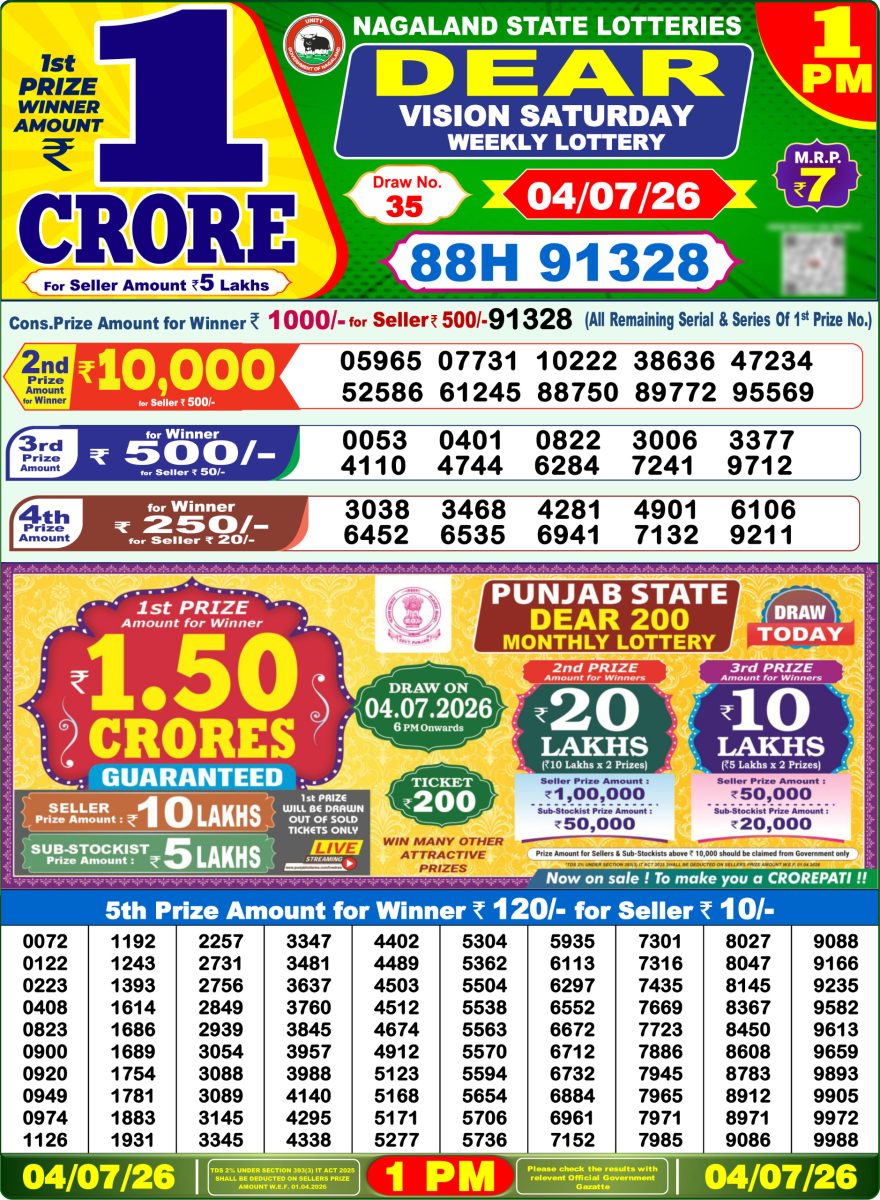 Lottery Result Today 04.07.26