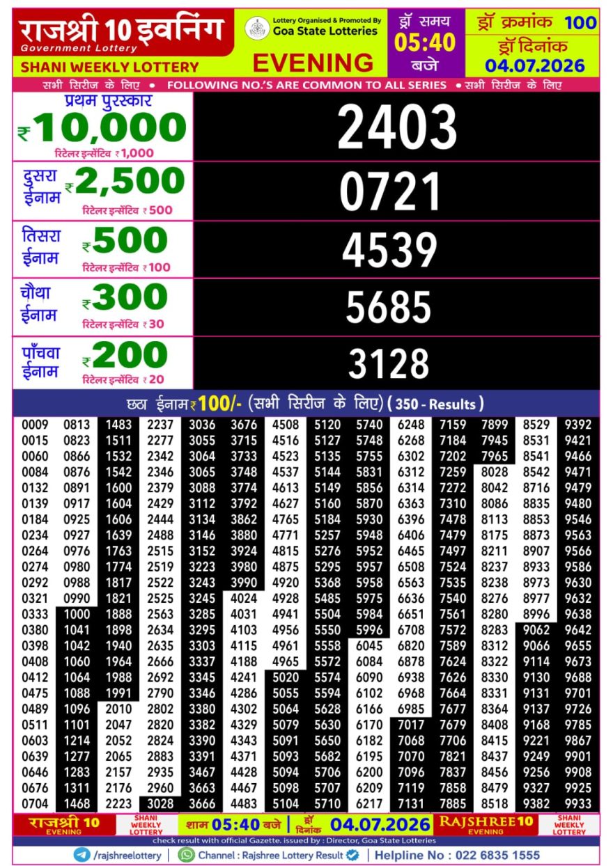 Lottery Result Today 04.07.26