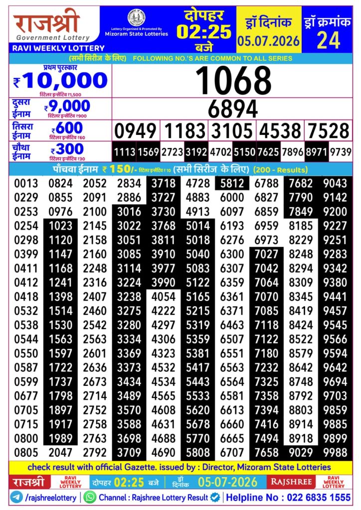 05-07-26 Rajshree Lottery 2.25 PM Result Lottery Result Today 05.07.26