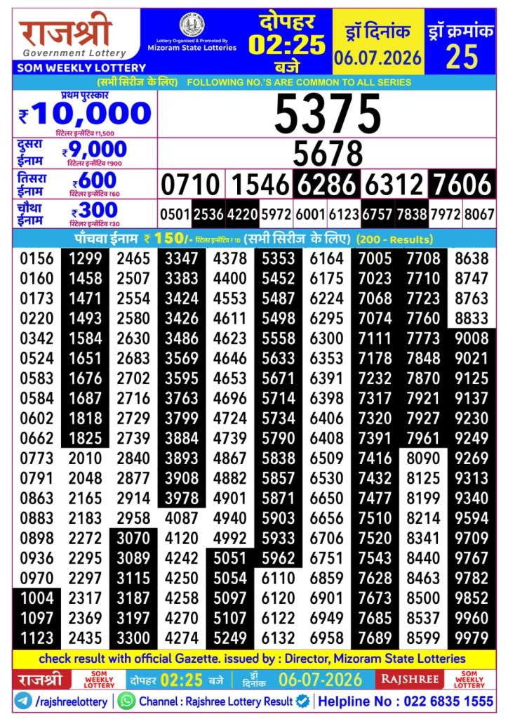 Lottery Result Today 06.07.26