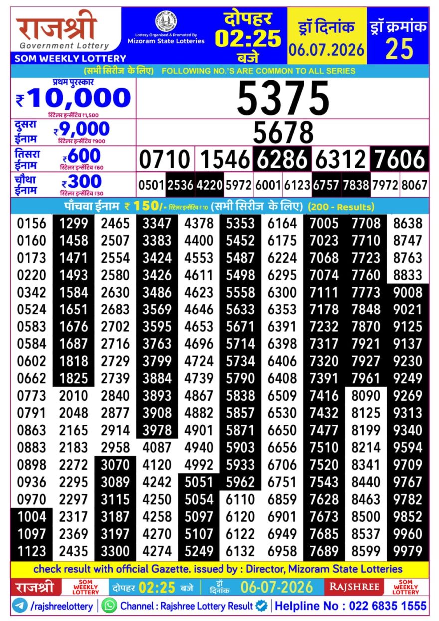 Lottery Result Today 06.07.26