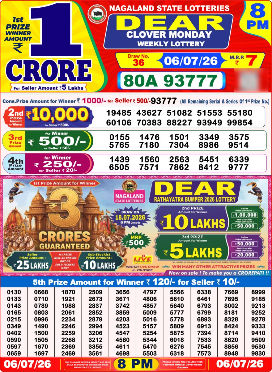 Lottery Result Today 06.07.26