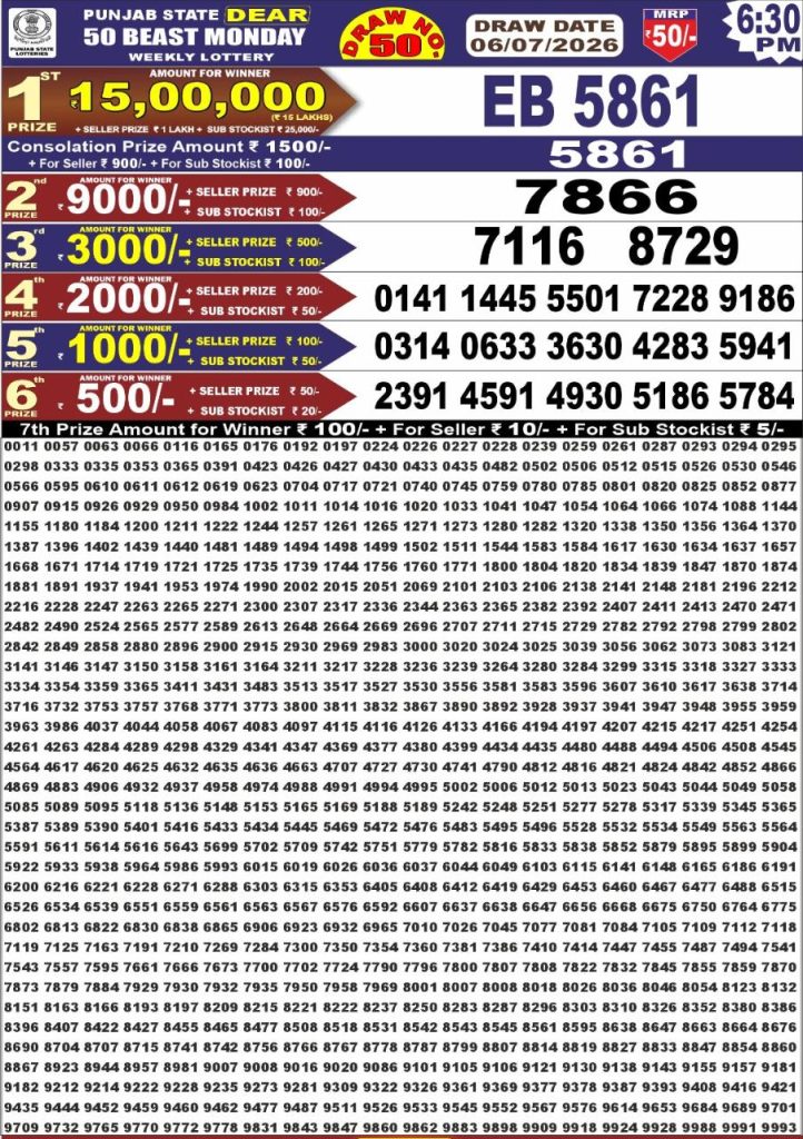 Lottery Result Today 06.07.26