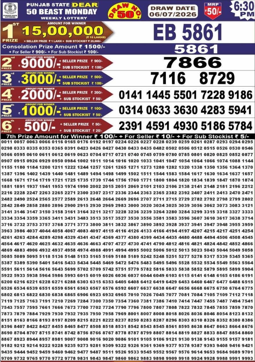 Lottery Result Today 06.07.26