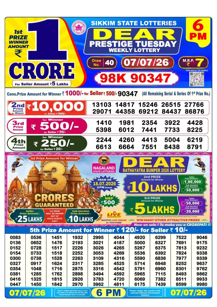 Lottery Result Today 07.07.26