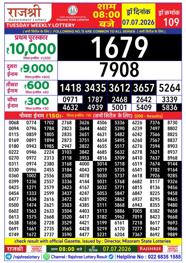 Lottery Result Today 07.07.26
