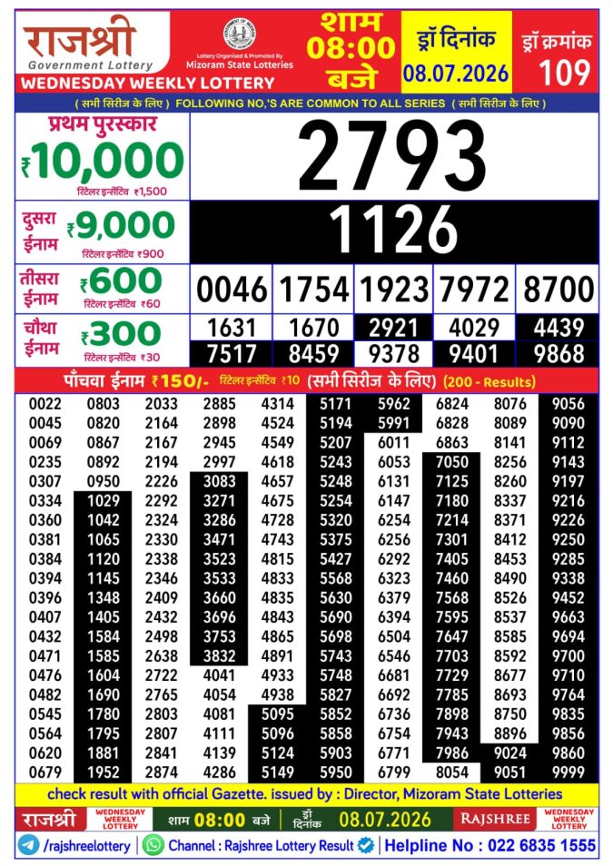 Lottery Result Today 08.07.26