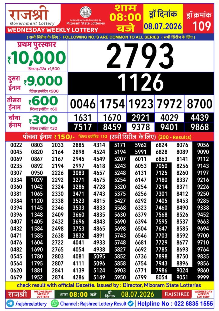 Lottery Result Today 08.07.26
