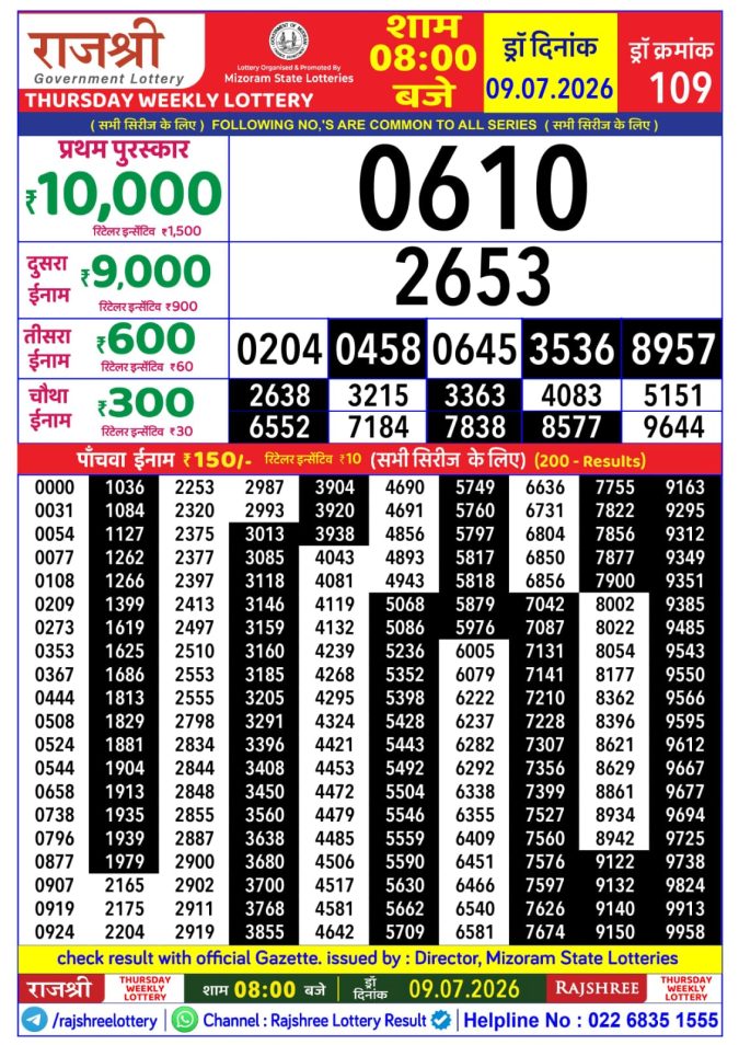 Lottery Result Today 09.07.26