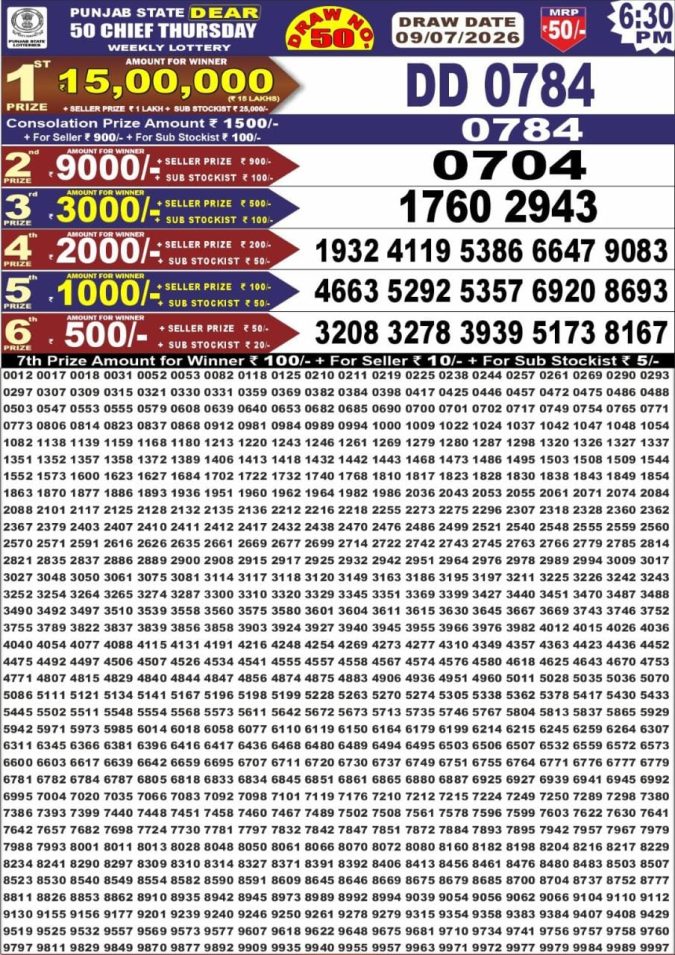 Lottery Result Today 09.07.26