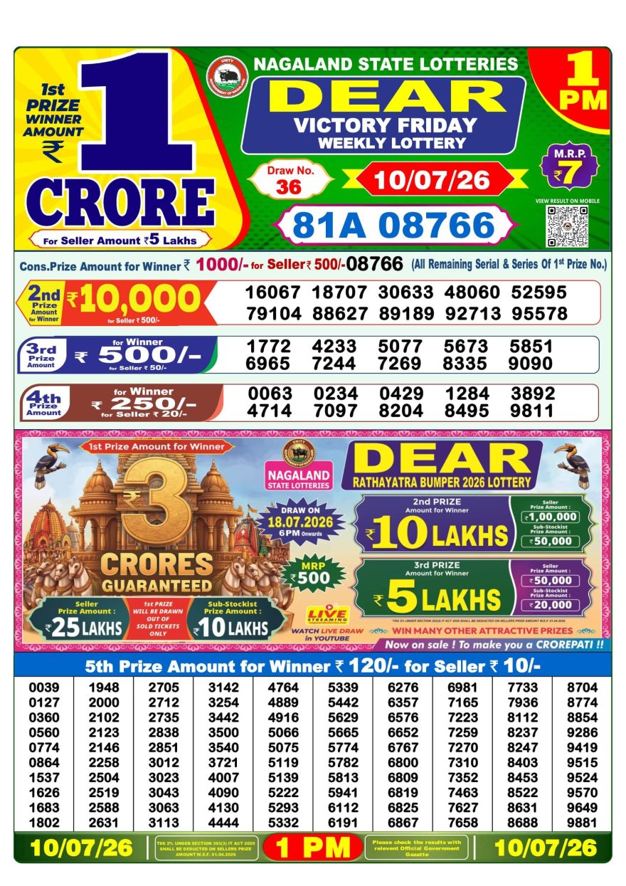 Lottery Result Today 10.07.26