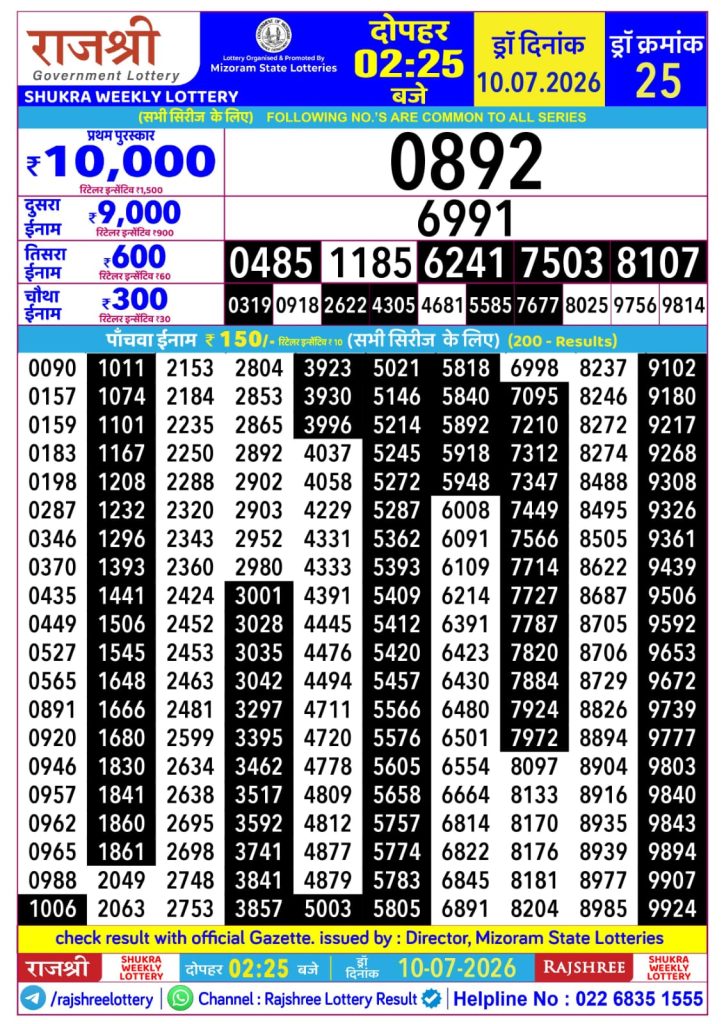 Lottery Result Today 10.07.26
