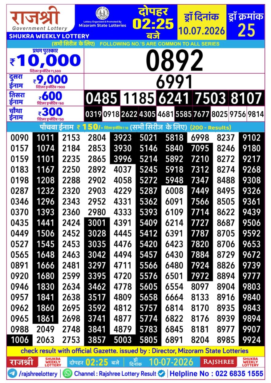Lottery Result Today 10.07.26