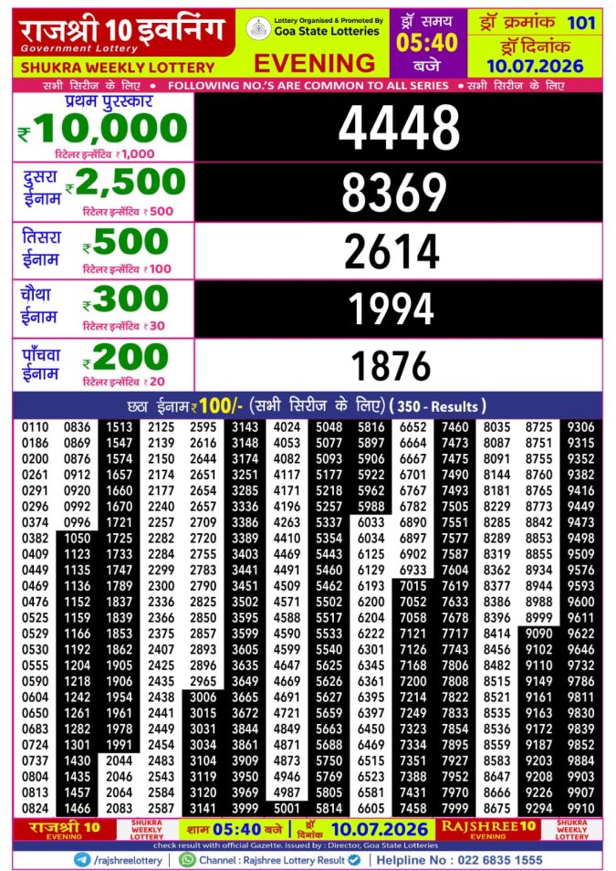 Lottery Result Today 10.07.26