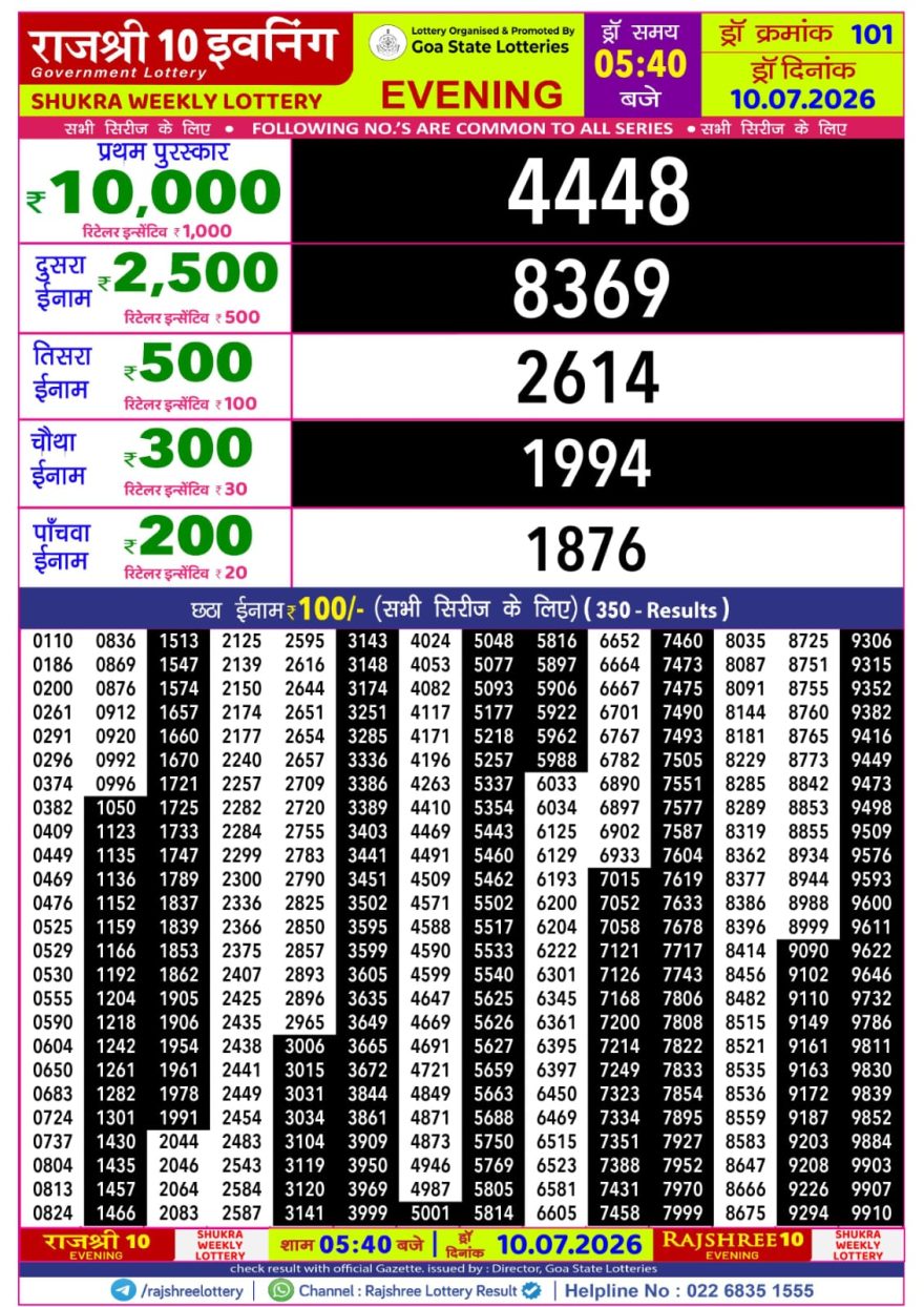 Lottery Result Today 10.07.26