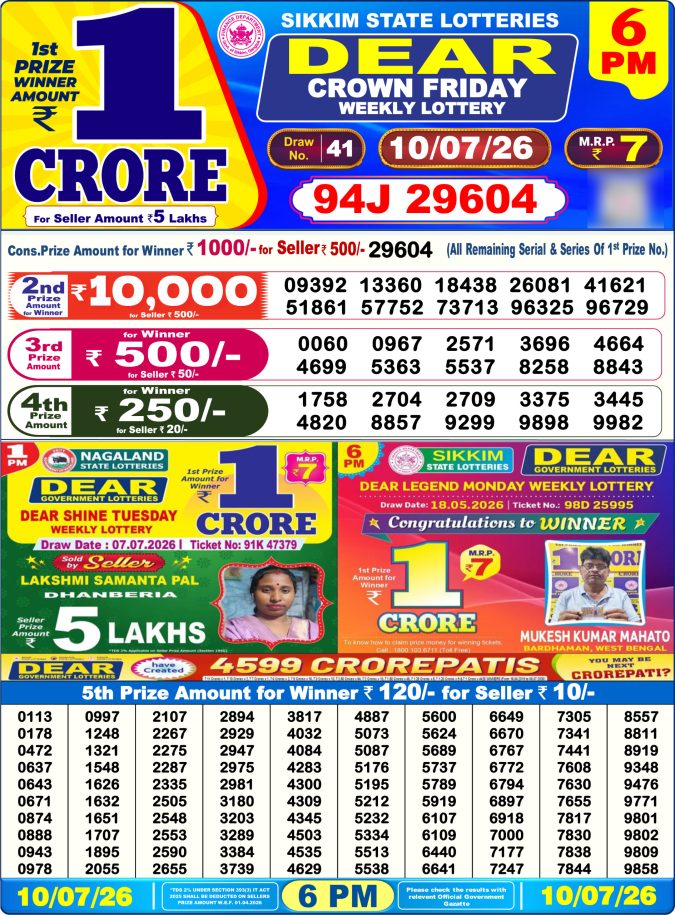 Lottery Result Today 10.07.26