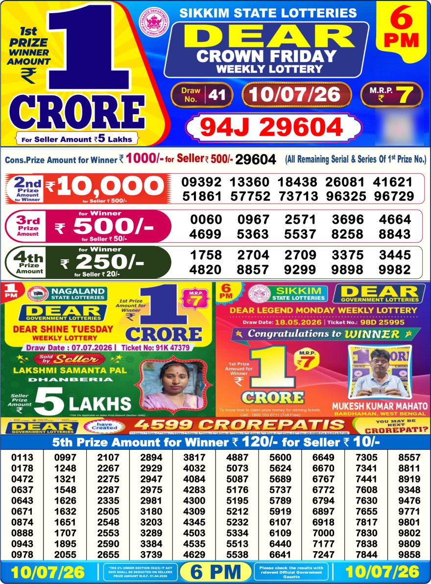 Lottery Result Today 10.07.26
