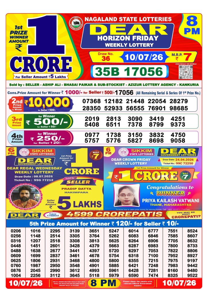 Lottery Result Today 10.07.26