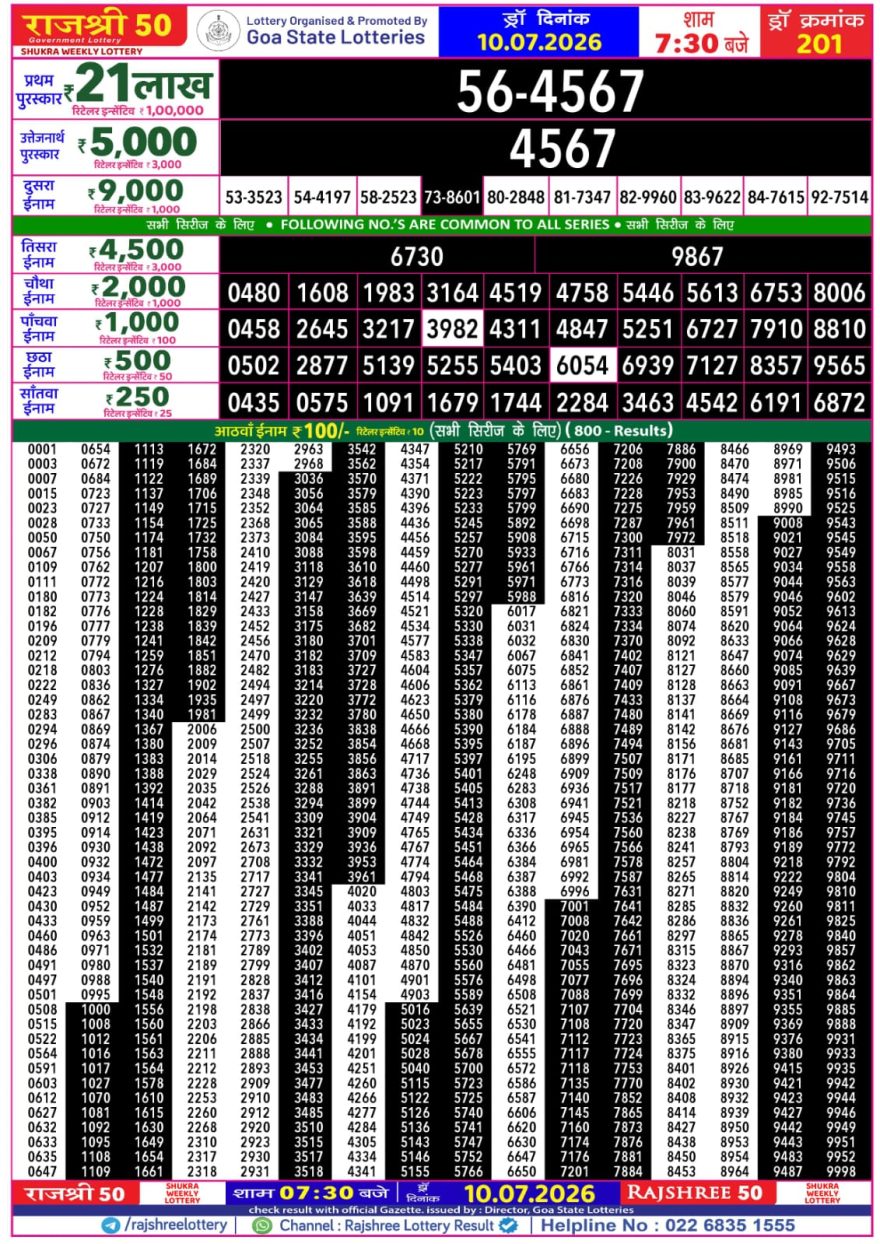 Lottery Result Today 10.07.26