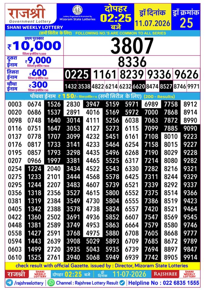 Lottery Result Today 11.07.26