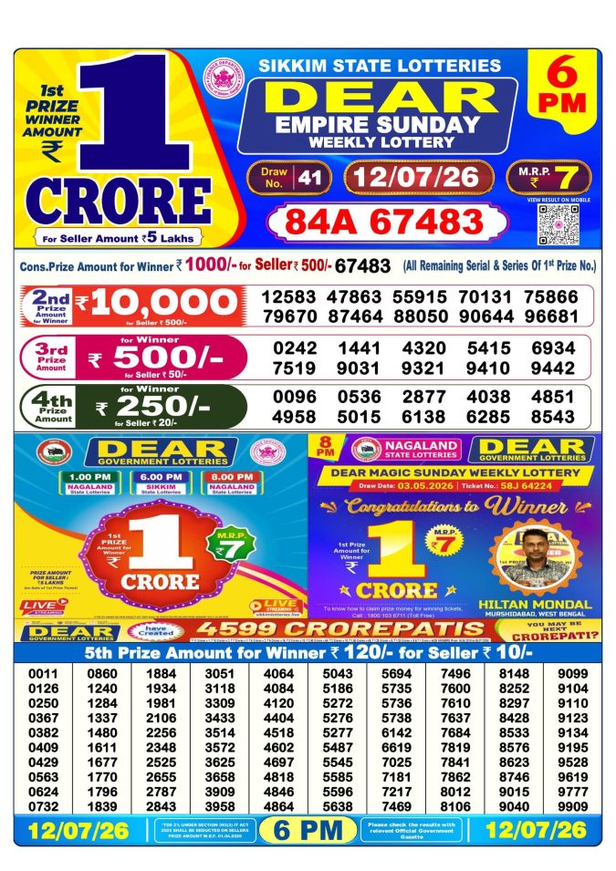 Lottery Result Today 12.07.26