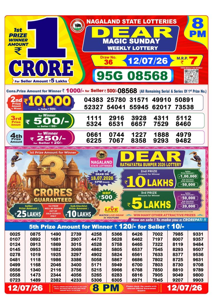Lottery Result Today 12.07.26