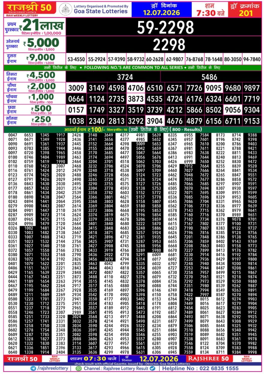 Lottery Result Today 12.07.26