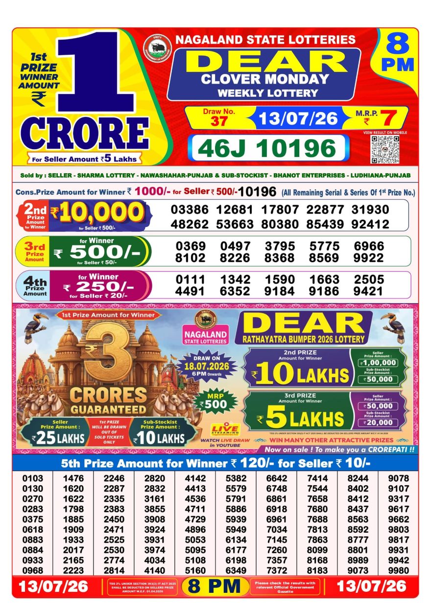 Lottery Result Today 13.07.26