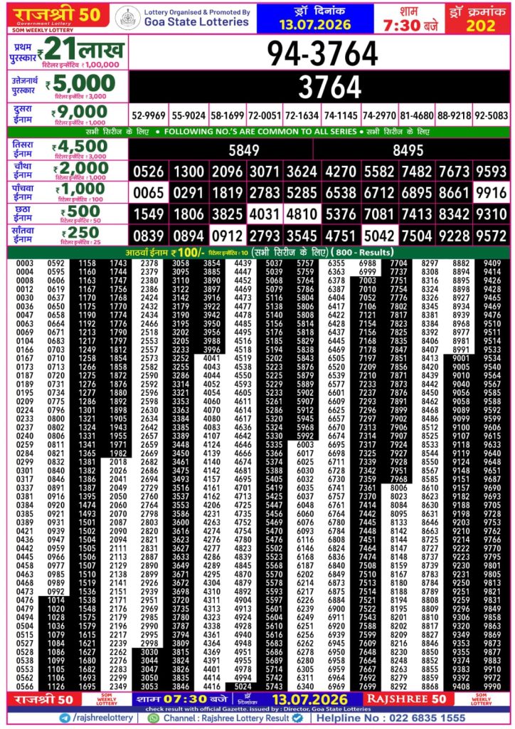 Lottery Result Today 13.07.26