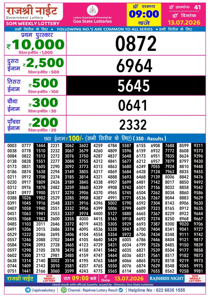 Lottery Result Today 13.07.26