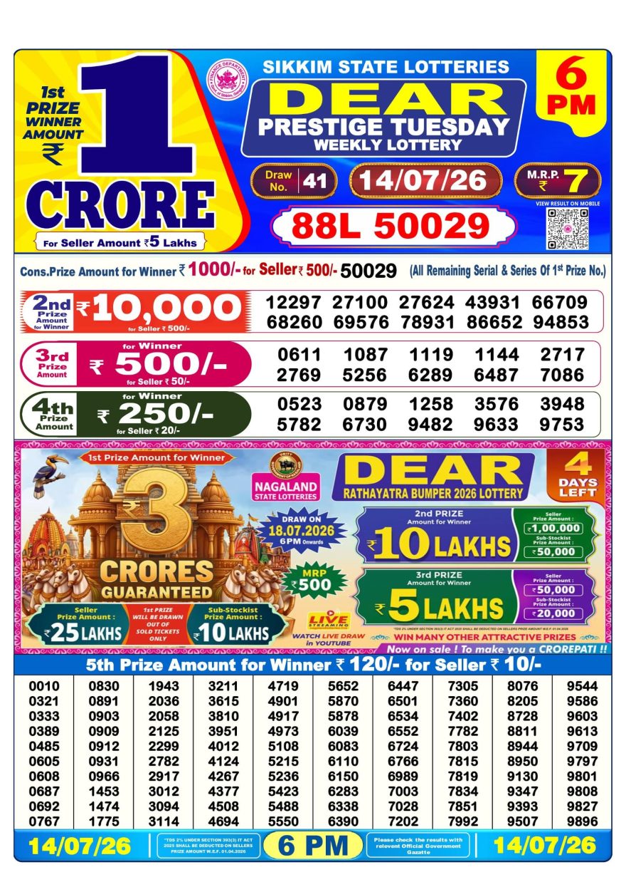 Lottery Result Today 14.07.26