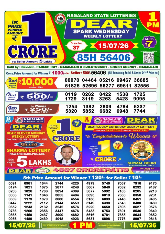15-07-26 Lottery Sambad 1 PM Result Dhankesari Lottery Result Today 15.07.26